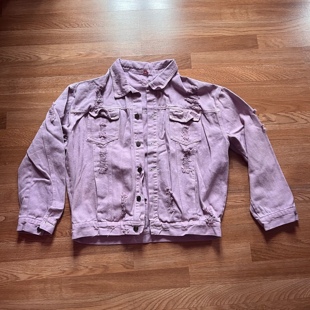 Light Purple Distressed Denim Jacket